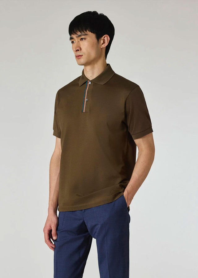 SIGNATURE STRIPE' TRIM POLO SHIRT - DARK KHAKI M1R-958PP-L00089 -65 Dark Khaki PAUL SMITH