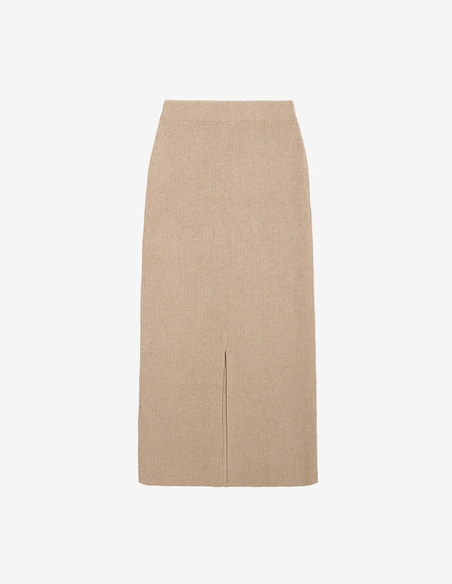 TONAL FOX HEAD PATCH LONG RIBBED SKIRT - BEIGE MELANGE LW01501KT1093 BEIGE MELANGE Maison Kitsune