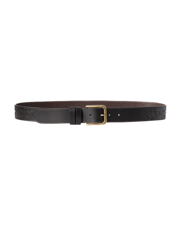 PATON GEO STITCHED LEATHER BELT - DARK BROWN AW25-ACC-PAT-BZZ-DKB -DARK BROWN WAX LONDON