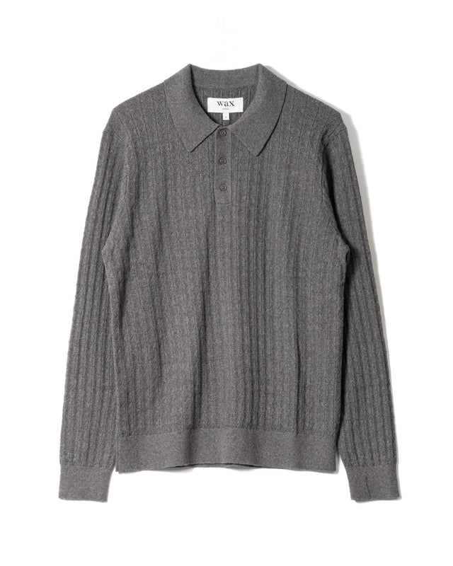 DIAMOND STRIPE OBAN POLO - GREY MARL AW25-KNT-OBN-BTV-MRL -GREY MARL WAX LONDON