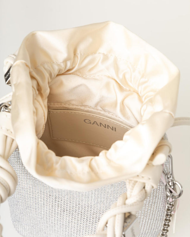 BOU BUCKET MINI SATIN STRASS BAG - EGRET A6507 -135 EGRET GANNI