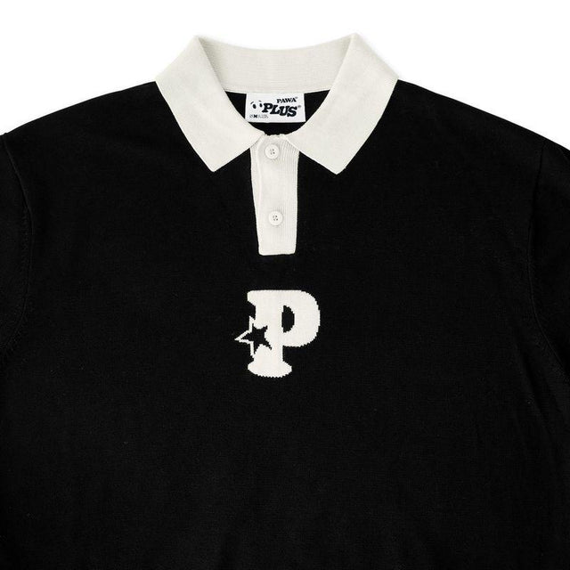 P KNIT POLO - BLACK/WHITE P012 PAWA SPEED SPORTS