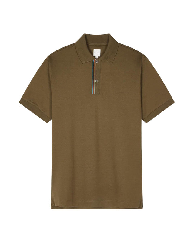 SIGNATURE STRIPE' TRIM POLO SHIRT - DARK KHAKI M1R-958PP-L00089 -65 Dark Khaki PAUL SMITH