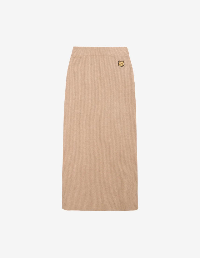 TONAL FOX HEAD PATCH LONG RIBBED SKIRT - BEIGE MELANGE LW01501KT1093 BEIGE MELANGE Maison Kitsune