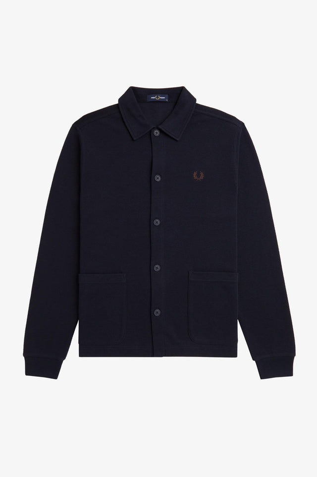 BUTTON THROUGH LONG SLEEVE POLO - NAVY