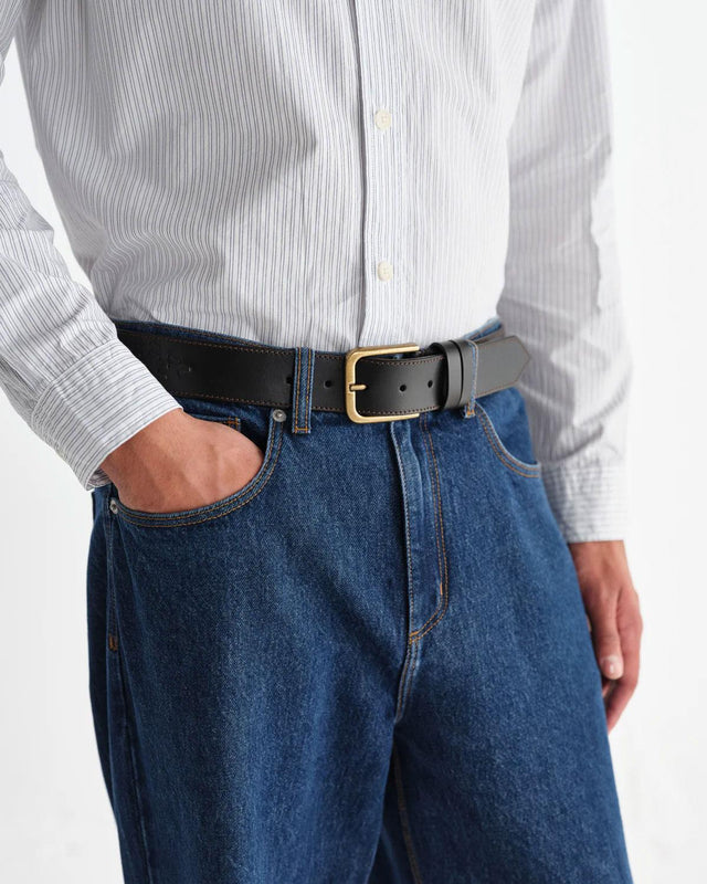 PATON GEO STITCHED LEATHER BELT - DARK BROWN AW25-ACC-PAT-BZZ-DKB -DARK BROWN WAX LONDON