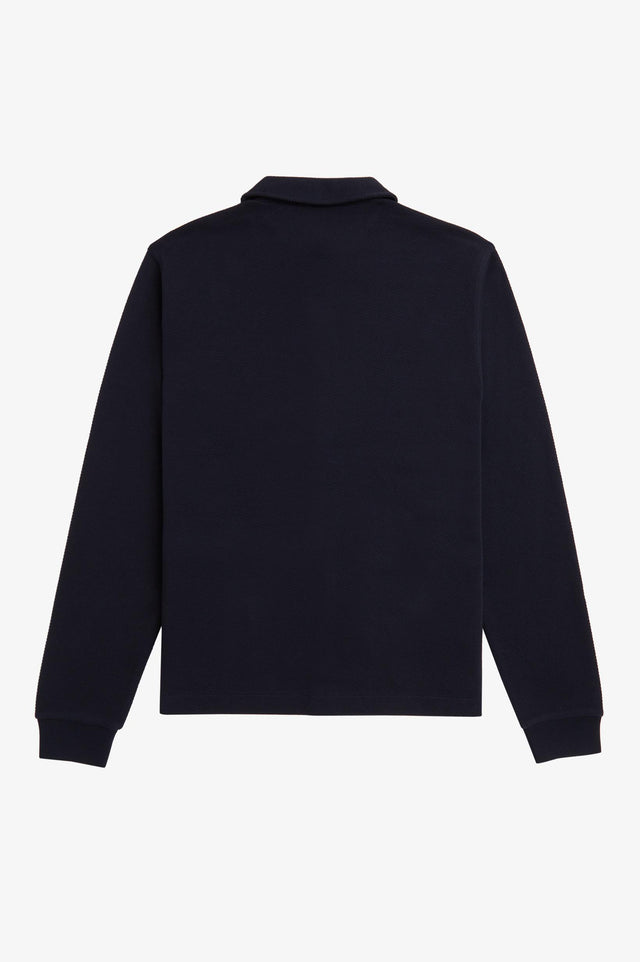 BUTTON THROUGH LONG SLEEVE POLO - NAVY