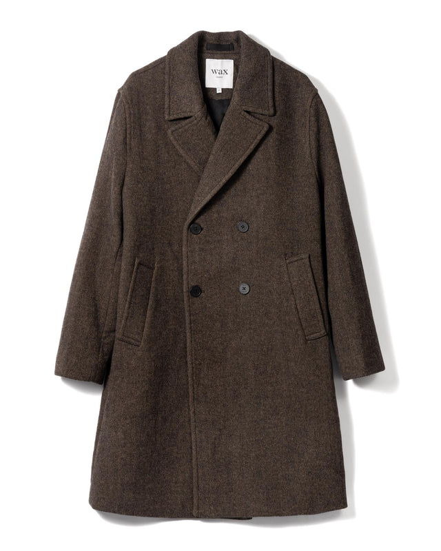 HERRINGBONE DOUBLE BREASTED WOOL OVERCOAT - BROWN AW25-OUT-MAG-BZU-BRN -BROWN WAX LONDON