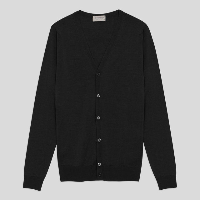 PETWORTH EXTRA FINE MERINO WOOL CARDIGAN - BLACK PETWORTH CARDIGAN FASHIONED VN LS BLACK John Smedley