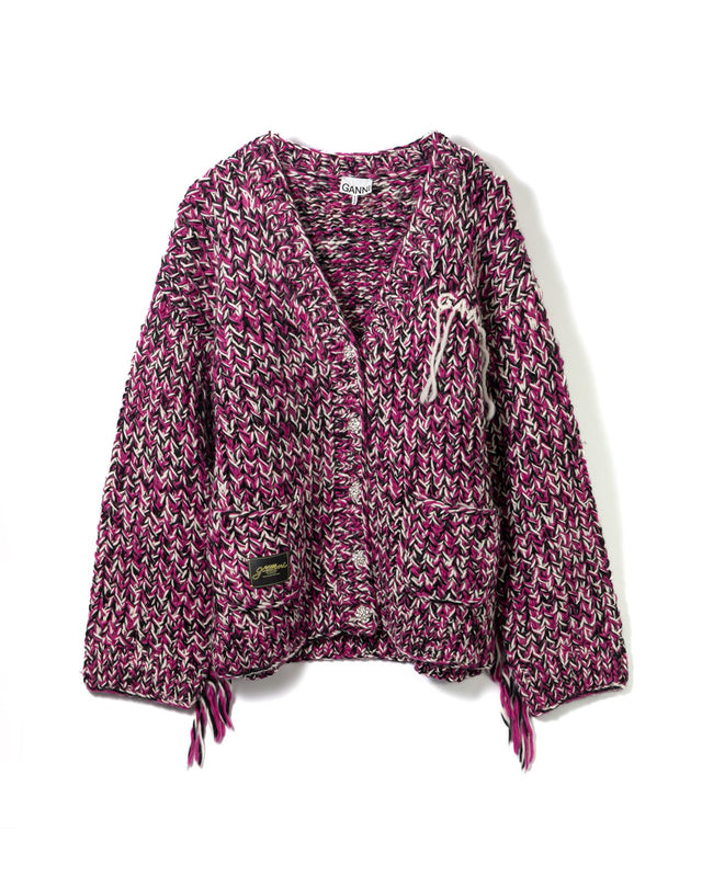 GRAPHIC WOOL HANDKNIT CARDIGAN - BOYSENBERRY K2443 -088 BOYSENBERRY GANNI