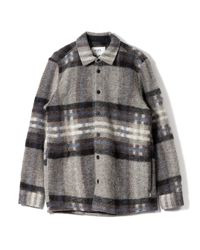 WOOL CHECK NOLAN OVERSHIRT - GREY/ BLUE AW25-OSH-NOL-BZF-GBL -GREY/BLUE WAX LONDON