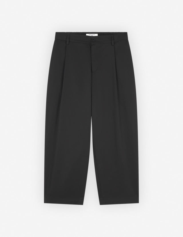 CROPPED PLEATED CHINO PANTS IN COTTON GABARDINE - BLACK LM01118WW0078 BLACK Maison Kitsune