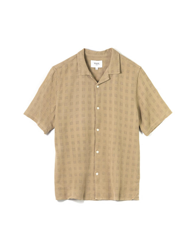 DIDCOT SS SHIRT OPEN WEAVE GRID - KHAKI SS25-SSS-DID-BOP-KHA -KHAKI WAX LONDON