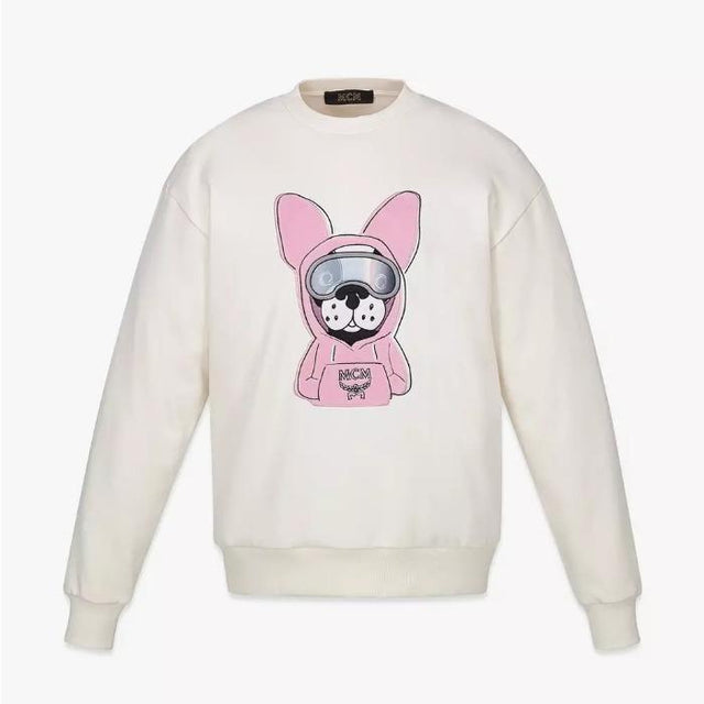 MCM EMBROIDERED CREW NECK DOG SWEATSHIRT - WHITE MFADAMM02WG00 WHITE MCM