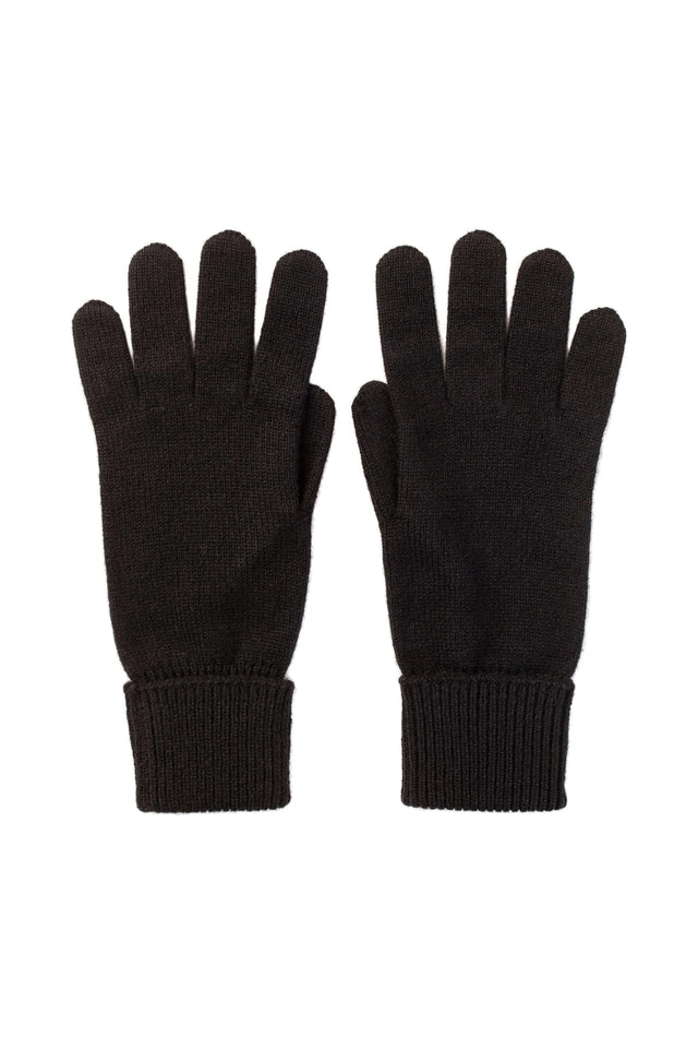 LADIES 96% CASHMERE 4% NYLON KNITTED GLOVES WITH TURN BACK CUFF - BLACK