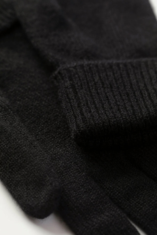 LADIES 96% CASHMERE 4% NYLON KNITTED GLOVES WITH TURN BACK CUFF - BLACK