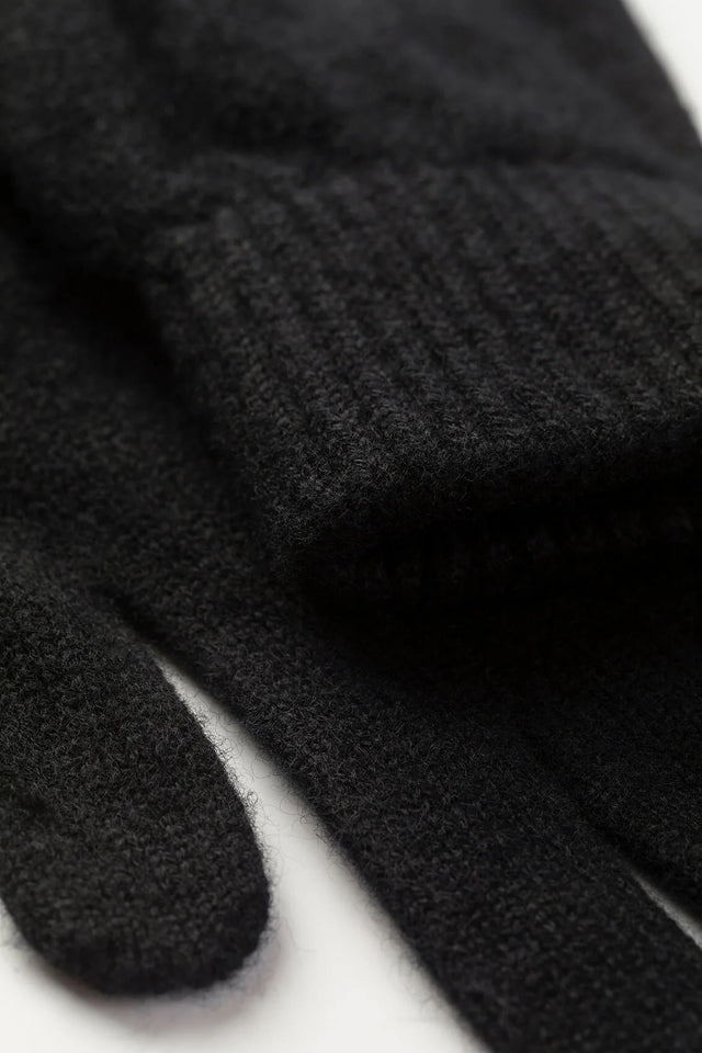 MENS 100% CASHMERE KNITTED GLOVES - BLACK