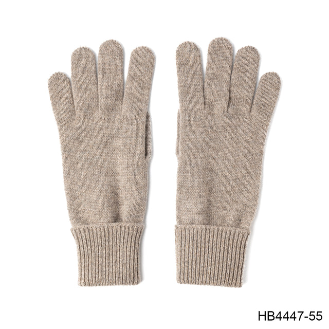 LADIES 96% CASHMERE 4% NYLON KNITTED GLOVES WITH TURN BACK CUFF - PEBBLE