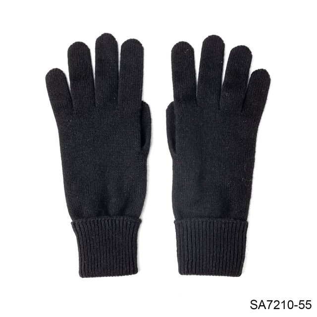 LADIES 96% CASHMERE 4% NYLON KNITTED GLOVES WITH TURN BACK CUFF - BLACK