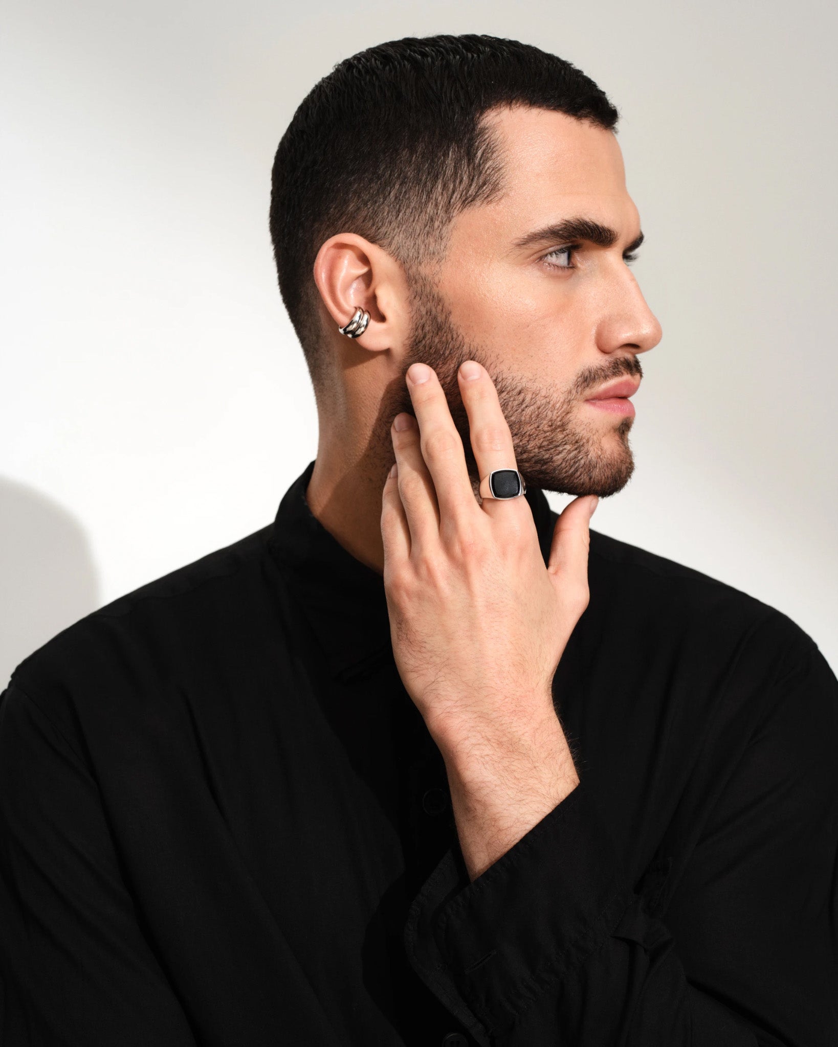 TOMWOOD Black onyx Ring CUSHION BLACK ONYX RING - BLACK/SILVER