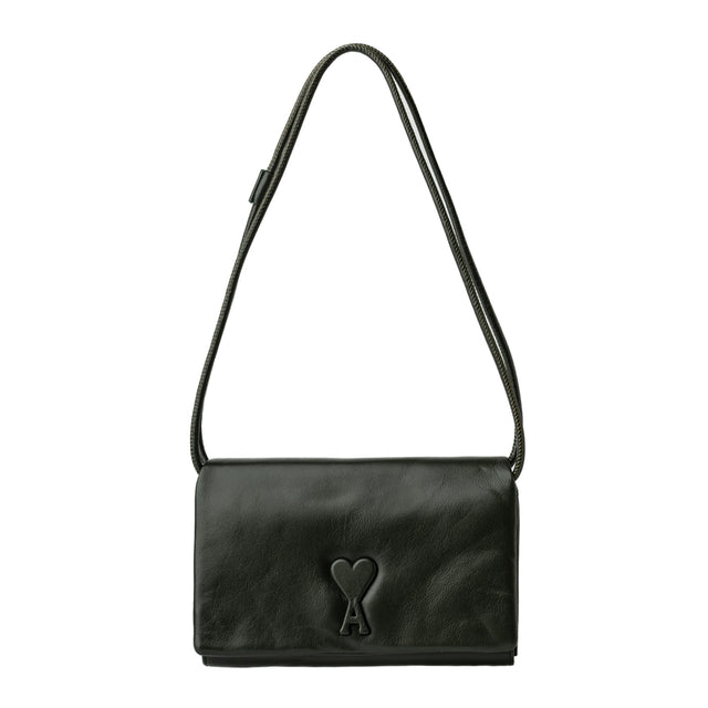 COWHIDE LEATHER VOULEZ-VOUS WALLET ON STRAP - OLIVE FONCE