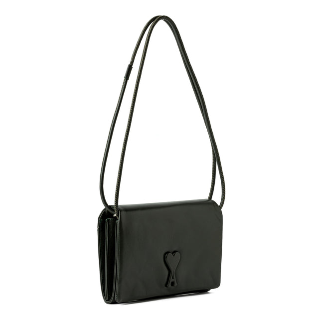 COWHIDE LEATHER VOULEZ-VOUS WALLET ON STRAP - OLIVE FONCE