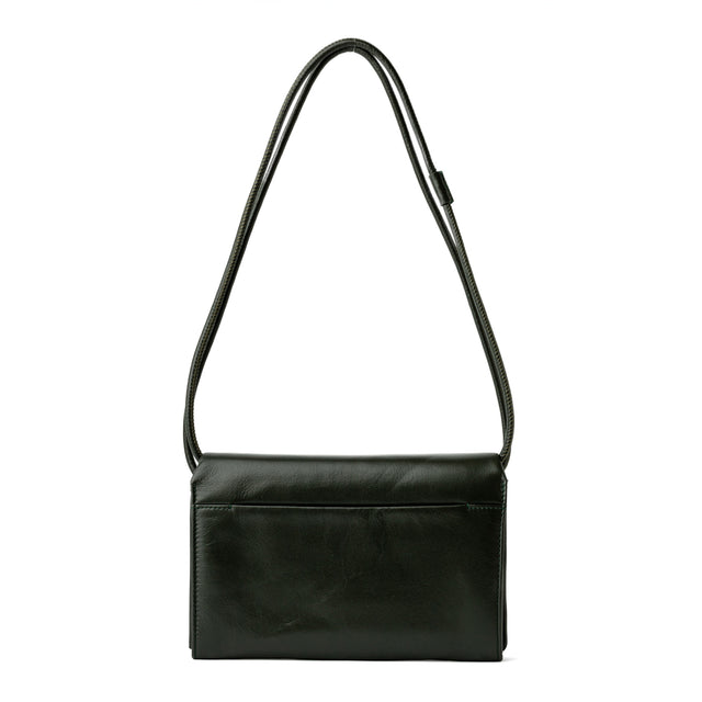 COWHIDE LEATHER VOULEZ-VOUS WALLET ON STRAP - OLIVE FONCE