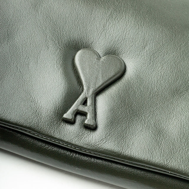 COWHIDE LEATHER VOULEZ-VOUS WALLET ON STRAP - OLIVE FONCE