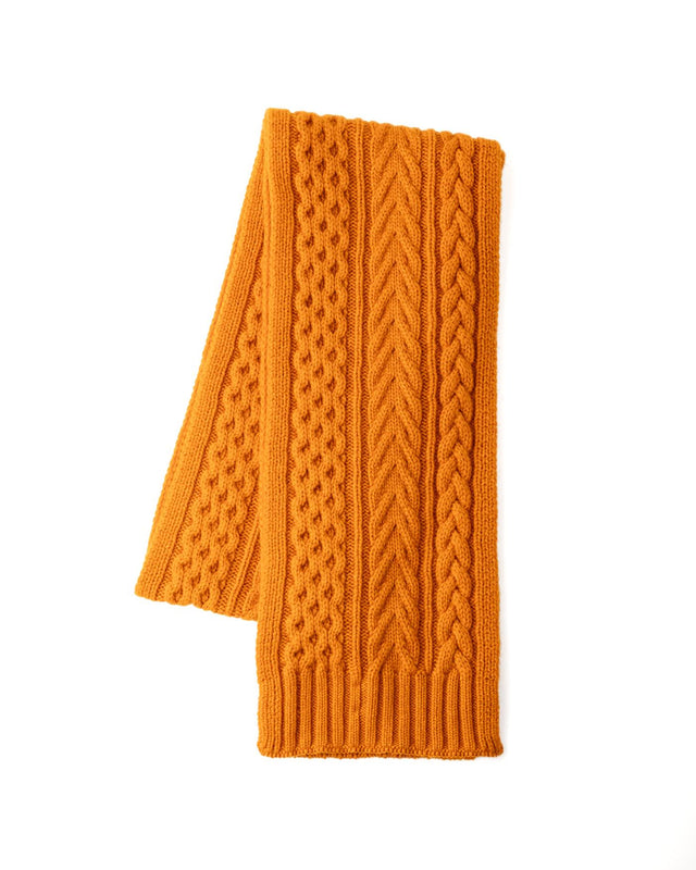 CASHMERE KNITTED ARAN CABLE SCARF - BURNT ORANGE HAC03406 -BURNT ORANGE JOHNSTONS OF ELGIN 