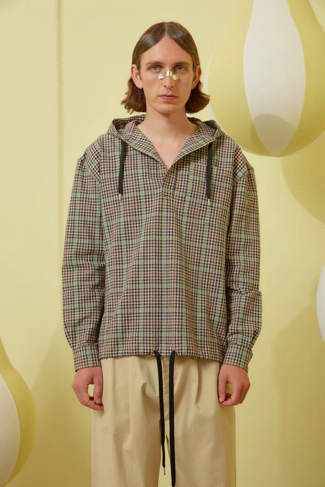 BOOKED HOODIE SHIRT - BROWN GREEN CHECKS SS24STUD-M217 504 HENRIK VIBSKOV 