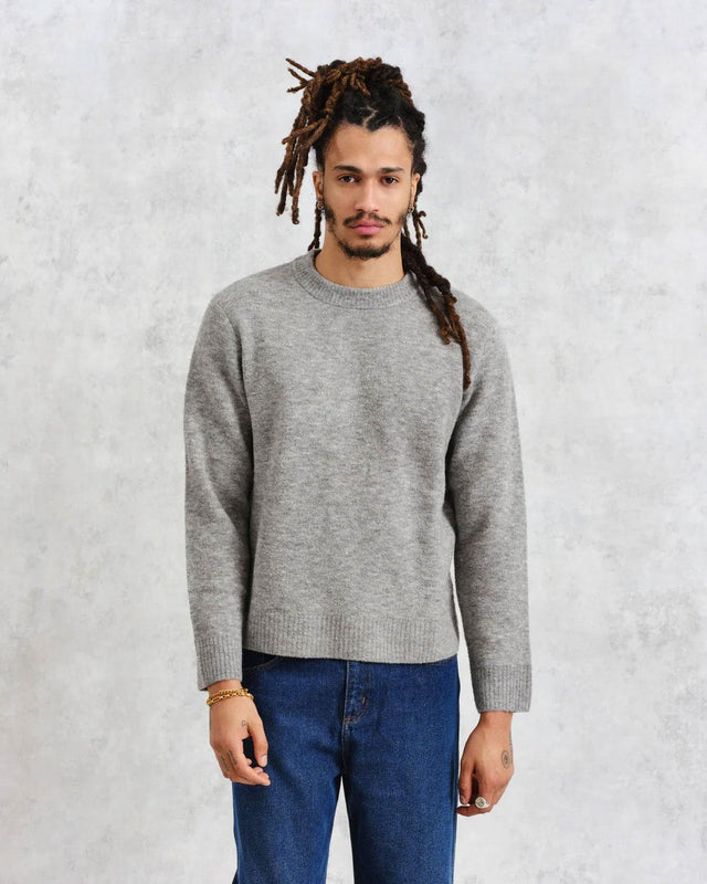 WILDE CREW BOUCLE JUMPER - GREY MARL AW24-KNT-WLD-BLG-GRM -GREY MARL WAX LONDON 