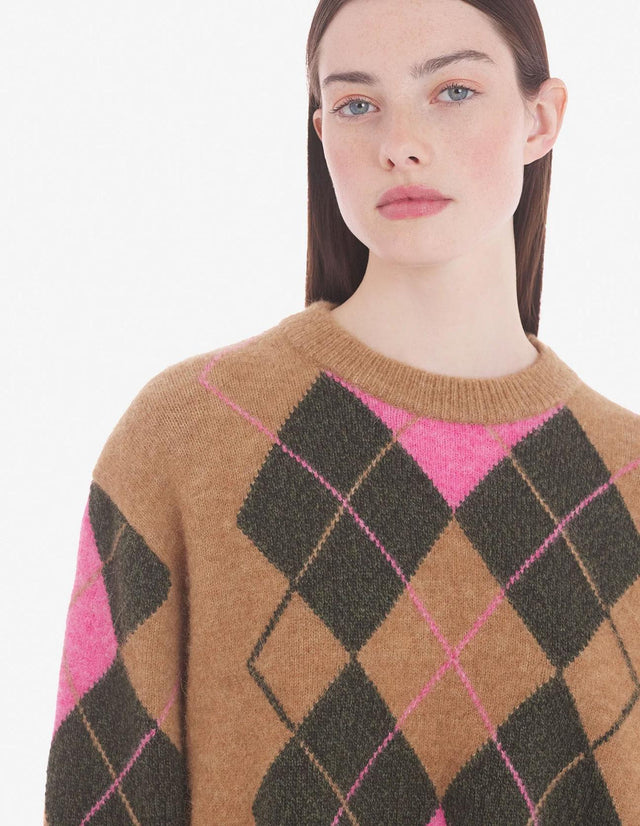 ARGYLE BOXY JUMPER - BEIGE/KHAKI/PEONY PINK LW00804KT1089 BEIGE/KHAKI/PEONY PINK Maison Kitsune 