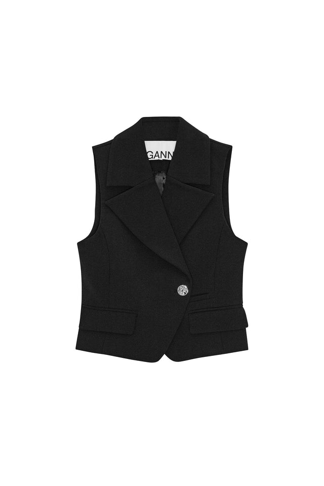 BONDED CREPE VEST - BLACK W0243 -099 BLACK GANNI 
