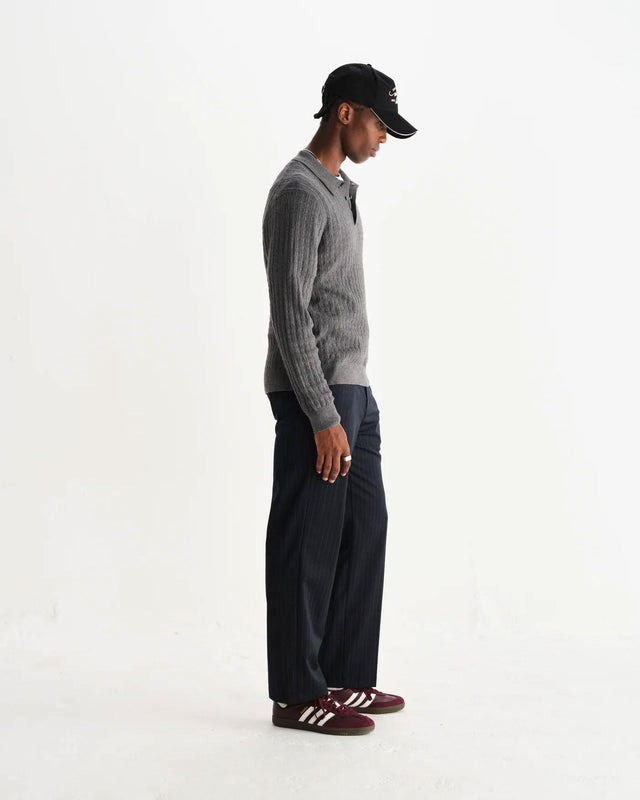 DIAMOND STRIPE OBAN POLO - GREY MARL AW25-KNT-OBN-BTV-MRL -GREY MARL WAX LONDON 