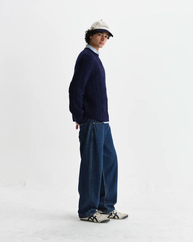 BRUSH CABLE HYATT CREWNECK - NAVY AW25-KNT-HUT-BWN-NVY -NAVY WAX LONDON 