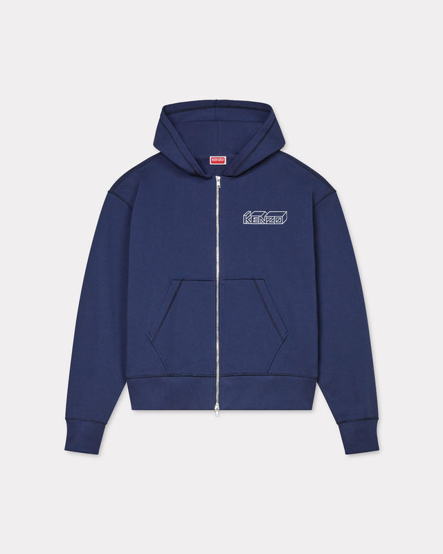 KUBE EMBROIDERED ZIPPED HOODIE - MIDNIGHT BLUE FE65SW2144MF -77 kenzo 