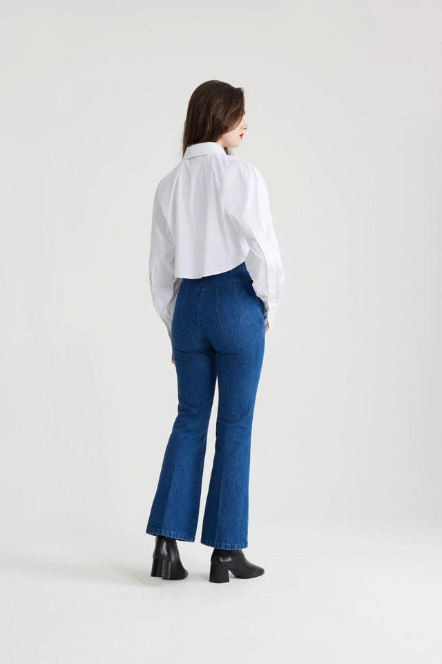 FLARED DENIM TROUSERS - STONEWASH
