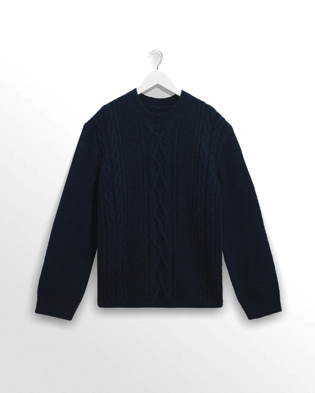 BRUSH CABLE HYATT CREWNECK - NAVY AW25-KNT-HUT-BWN-NVY -NAVY WAX LONDON 