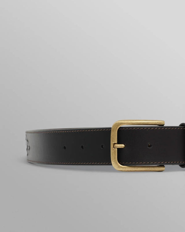 PATON GEO STITCHED LEATHER BELT - DARK BROWN AW25-ACC-PAT-BZZ-DKB -DARK BROWN WAX LONDON 
