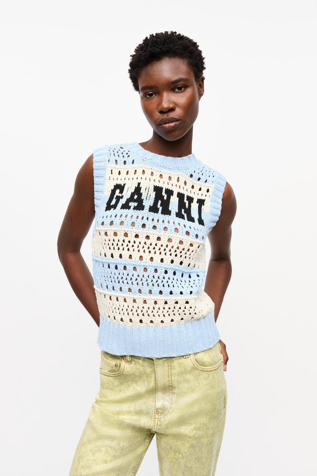 COTTON MIX STRIPED VEST - SOFT CHAMBRAY