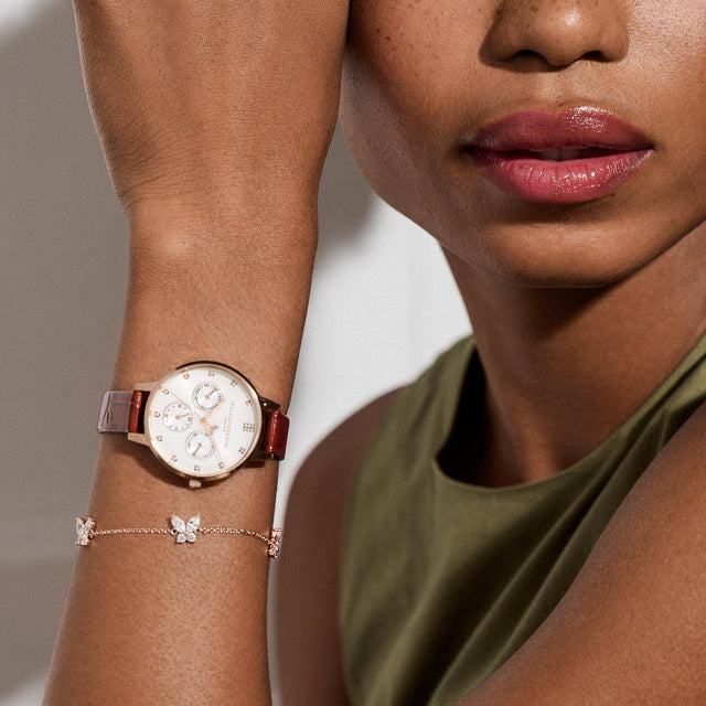 DEMI MULTIFUNCTION WATCH - BURGUNDY 24000009 -BROWN/ SILVER OLIVIA BURTON 