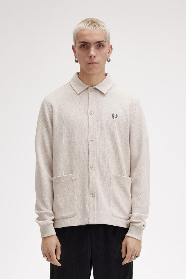 BUTTON THROUGH LONG SLEEVE POLO - PORRIDGE MARL M6598 -X23 PORRIDGE MARL FRED PERRY 