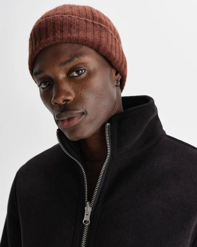 SINGLE RIB BROOK BEANIE - BROWN AW25-ACC-BRK-BYT-BRN -BROWN WAX LONDON 