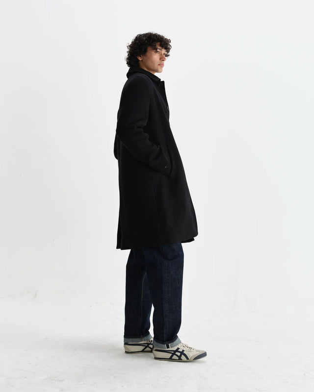 PLAIN WOOL TWILL STAN COAT - BLACK AW25-OUT-STL-BXL-BLK -BLACK WAX LONDON 