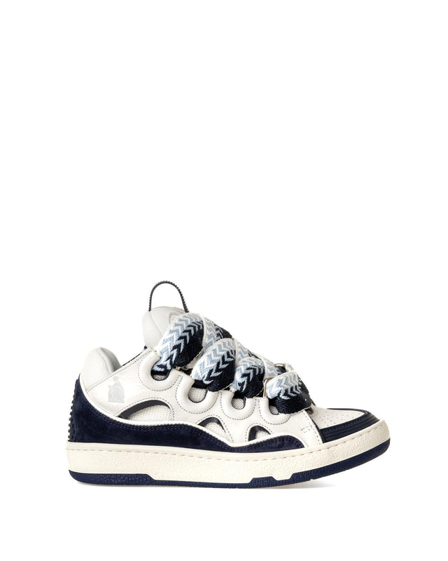 MENS LEATHER CURB SNEAKERS - WHITE/ NAVY BLUE FU-SKDK12-BICO-E25 -0029 WHITE/NAVY BLUE LANVIN 