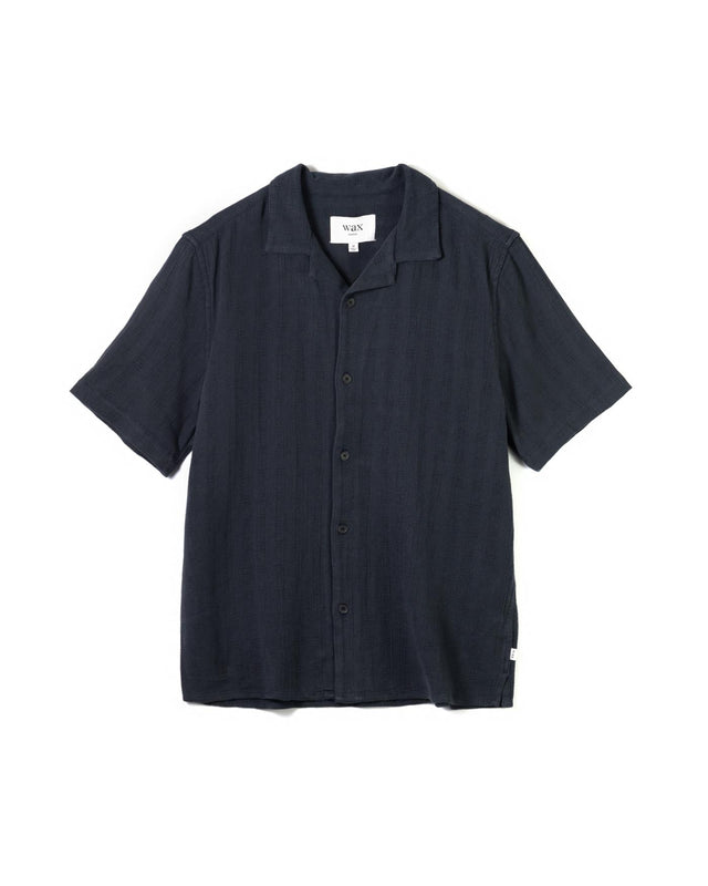 DIDCOT SS SHIRT OPEN WEAVE GRID - NAVY SS25-SSS-DID-BOP-NVY -NAVY WAX LONDON 