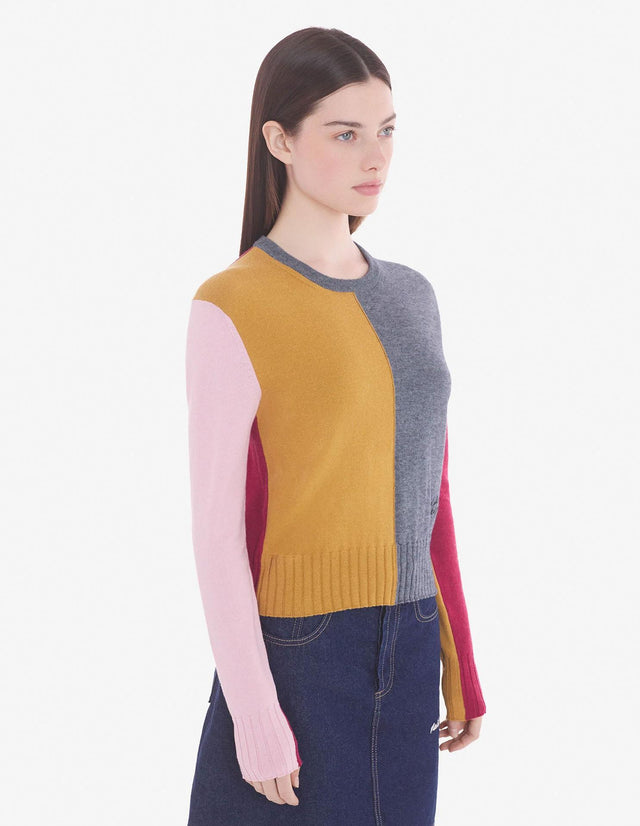 COLOUR BLOCK REGULAR JUMPER - MUSTARD/STONE LW00801KT1085 MUSTARD/STONE Maison Kitsune 