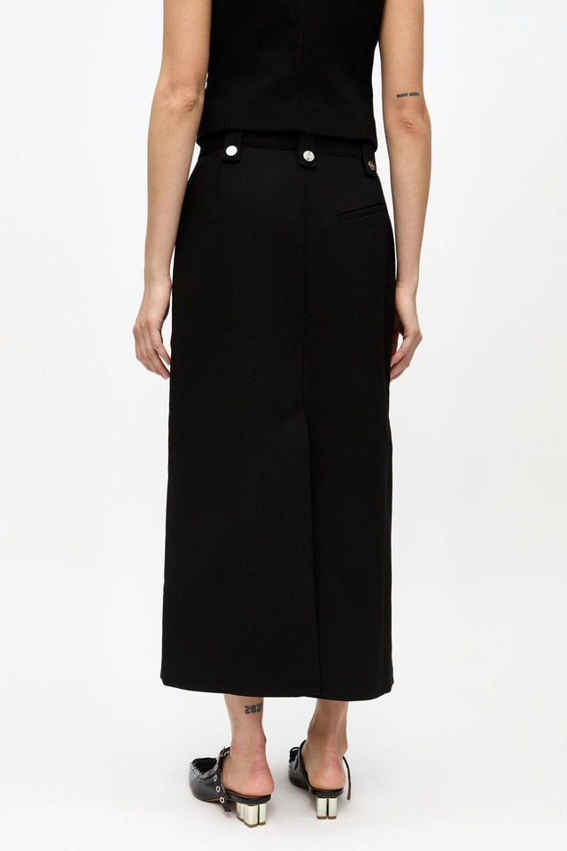 BONDED CREPE LONG SKIRT - BLACK W0240 -099 BLACK GANNI 