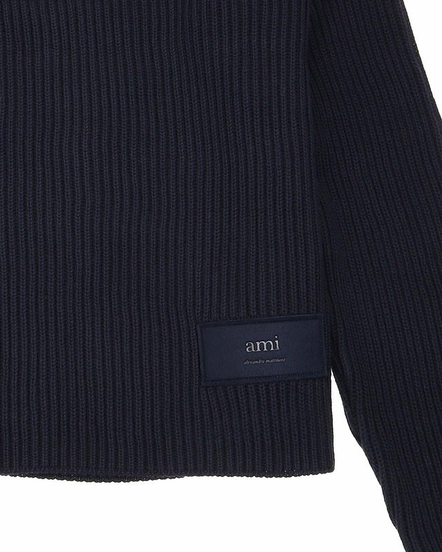 CREWNECK WITH LABEL - NIGHT BLUE HKS024.KN0031 430 AMI PARIS 