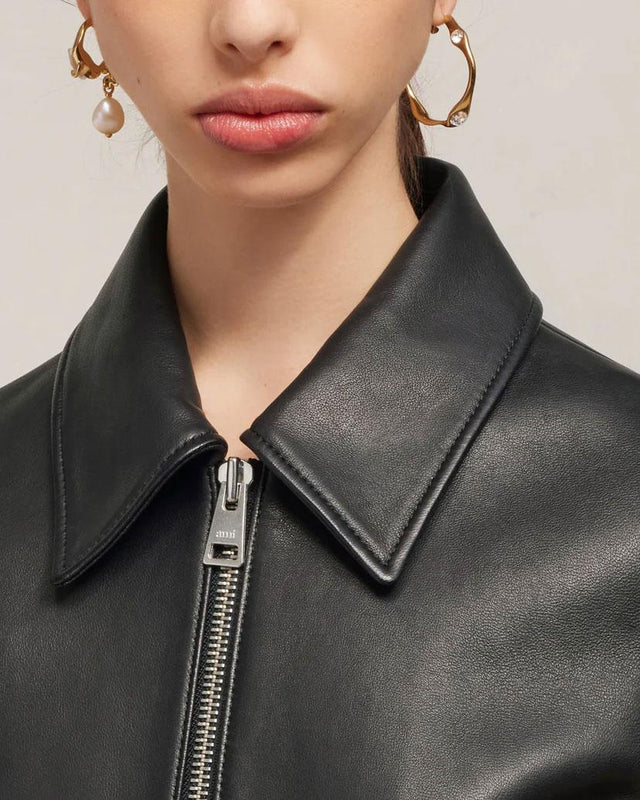 ZIPPED LEATHER JACKET - BLACK